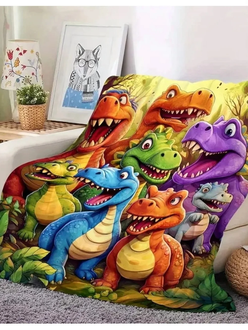 NWT Soft Fleece‎ 2D Dinosaur Blanket Kids Childrens Throw Dino 2 Sizes Available